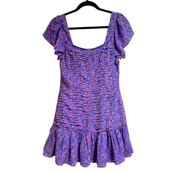 Tanya Taylor Yvette floral confetti cerulean print ruffle hem silk dress, size 6 - Picture 4 of 11